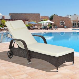 Outsunny Adjustable Rattan Sun Lounger Outdoor Recliner w/ Cushion Garden Pool