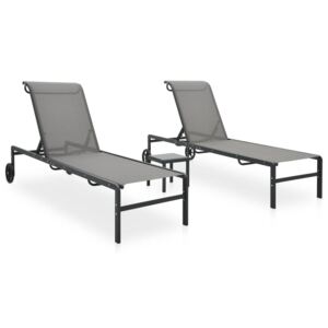 VidaXL Sun Loungers 2 pcs with Table Textilene and Steel
