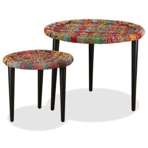 VidaXL Coffee Table Set 2 Pieces Chindi Weave Details Multicolour