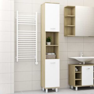 VidaXL Bathroom Cabinet White and Sonoma Oak 30x30x179 cm Chipboard