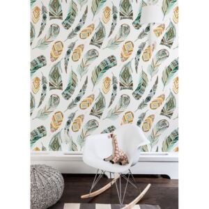 Wallpaper Ethnic Watercolor Feathers