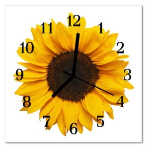 Glass Wall Clock Sunflower Nature Yellow