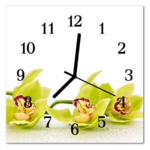 Glass Kitchen Clock Orchid Flowers Yellow