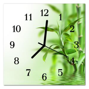 Glass Kitchen Clock Bamboo Flowers & Plants Green