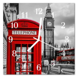 Glass Kitchen Clock Red Telephone Box City Red
