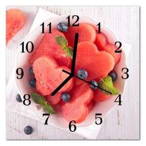 Glass Wall Clock Watermelon Heart Fruit Red