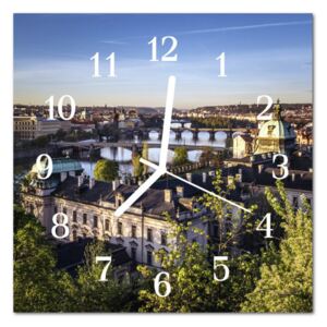 Glass Wall Clock Prague Towns Multi-Coloured
