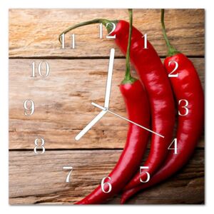 Glass Wall Clock Chillies Food and Drinks Red