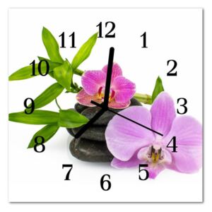 Glass Wall Clock Orchid Flowers Purple