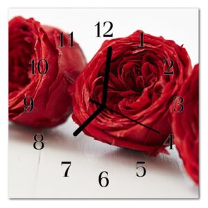 Glass Wall Clock Flowers Flowers Red
