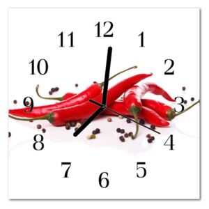 Glass Wall Clock Chillies Food and Drinks White