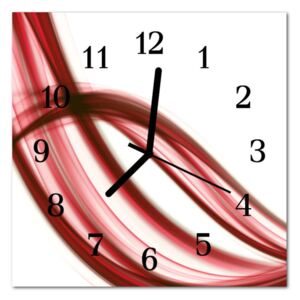Glass Kitchen Clock Abstract Lines Art Red