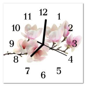 Glass Wall Clock Magnolia Plants Pink