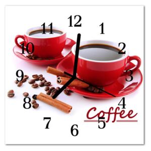 Glass Wall Clock Cup Of Coffee Food and Drinks Red