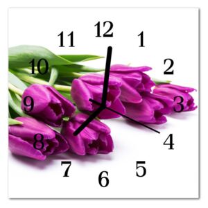 Glass Wall Clock Tulips Plants Purple