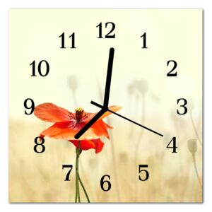 Glass Kitchen Clock Poppy Flowers & Plants Red