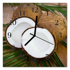 Glass Wall Clock Coconuts Food and Drinks Brown