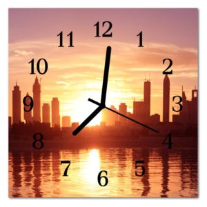 Glass Kitchen Clock Skyline City Orange