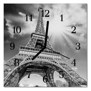 Glass Kitchen Clock Eiffel Tower Paris City Black & White