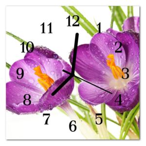 Glass Kitchen Clock Crocuses Crocuses Purple