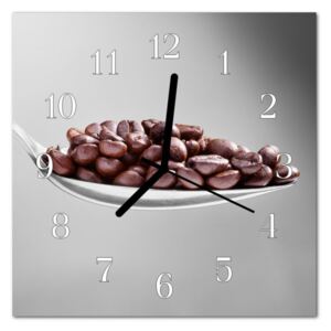 Glass Kitchen Clock Spoon Of Coffee Food and Drinks Brown
