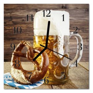 Glass Wall Clock Beer Pretzel Food and Drinks Brown