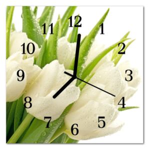 Glass Kitchen Clock Tulips Plants White