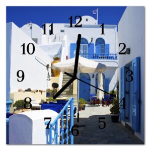 Glass Kitchen Clock Greece City Blue