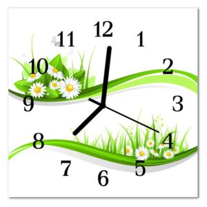 Glass Kitchen Clock Daisy Flowers & Plants Green, White