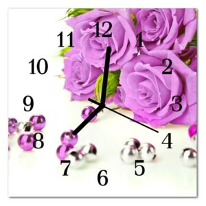 Glass Kitchen Clock Roses Flowers & Plants Pink