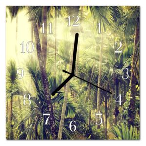 Glass Wall Clock Palm Trees Plants Green