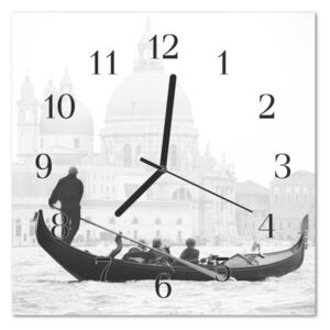 Glass Kitchen Clock Venice Boat City Black & White