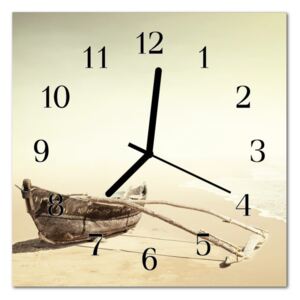Glass Wall Clock Boat Vehicles Brown