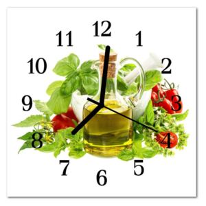 Glass Wall Clock Oil Basil Food and Drinks Multi-Coloured