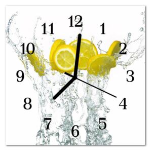 Glass Kitchen Clock Lemons Water Kitchen Yellow