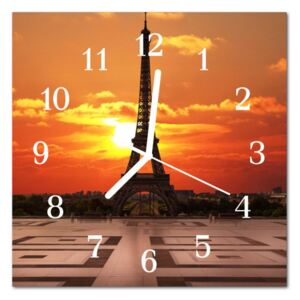 Glass Wall Clock Eiffel Tower Architecture Orange