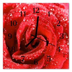 Glass Kitchen Clock Rose Flowers & Plants Red