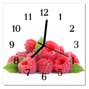 Glass Wall Clock Raspberries Fruit Pink