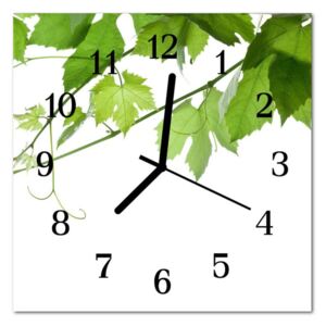 Glass Wall Clock Leaves Nature White