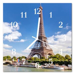 Glass Wall Clock Eiffel Tower Architecture Multi-Coloured