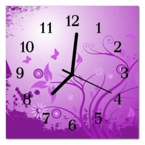 Glass Kitchen Clock Flowers Art Flowers & Plants Purple
