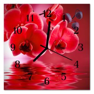 Glass Wall Clock Orchid Flowers Red
