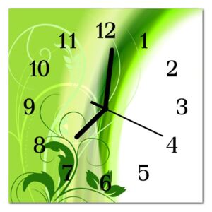 Glass Kitchen Clock Pattern Flowers Flowers & Plants Green
