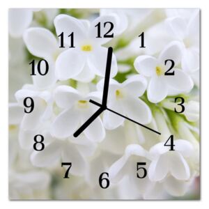 Glass Wall Clock Flowers Flowers White