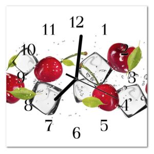 Glass Kitchen Clock Cherries Ice Cream Cherries Ice Red