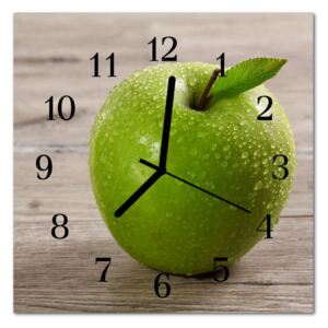 Glass Wall Clock Apples Fruit Green