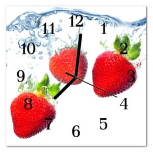 Glass Kitchen Clock Strawberries Fruit Red