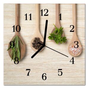 Glass Wall Clock Wooden Spoon Wooden Spoon Brown