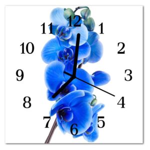 Glass Wall Clock Orchid Flowers Blue
