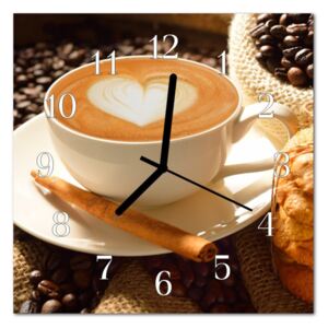 Glass Wall Clock Coffee Heart Food and Drinks Brown